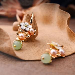Shell Flowers Pearl Ethnic Aventurine Earrings