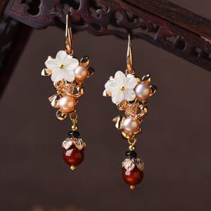 Shell Flowers Pearl Ethnic Aventurine Earrings