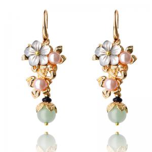 Shell Flowers Pearl Ethnic Aventurine Earrings