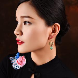 Gold Leaf Aventurine and Garnet Qipao Earrings