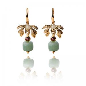 Gold Leaf Aventurine and Garnet Qipao Earrings