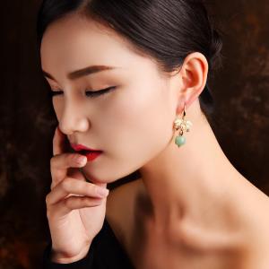 Gold Leaf Aventurine and Garnet Qipao Earrings