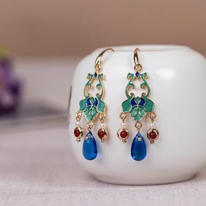 Oriental Fashion Blue Glass Red Agate Pendant Earrings