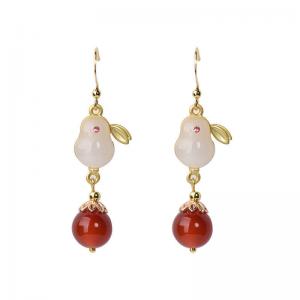 Oriental Traditional Chalcedony and Red Agate Earrings