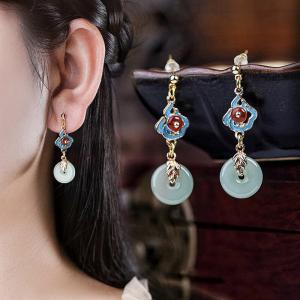 Ethnic Colored Glaze Donut Long Cheongsam Earrings