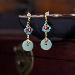 Ethnic Colored Glaze Donut Long Cheongsam Earrings