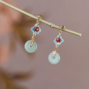 Ethnic Colored Glaze Donut Long Cheongsam Earrings