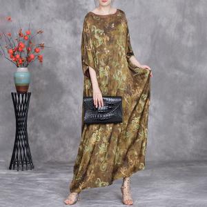 Green Paisley Loose Spring Senior Women Dress