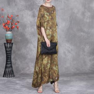 Green Paisley Loose Spring Senior Women Dress