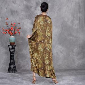 Green Paisley Loose Spring Senior Women Dress