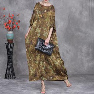 Green Paisley Loose Spring Senior Women Dress