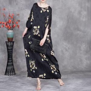Bat Sleeves Flowers Black Plus Size Jacquard Dress