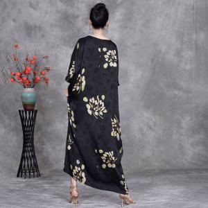 Bat Sleeves Flowers Black Plus Size Jacquard Dress