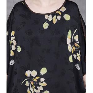 Bat Sleeves Flowers Black Plus Size Jacquard Dress