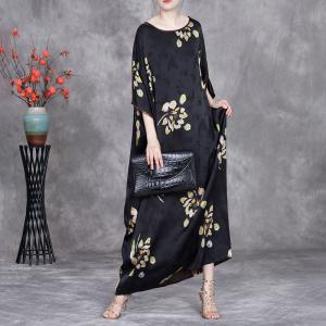 Bat Sleeves Flowers Black Plus Size Jacquard Dress