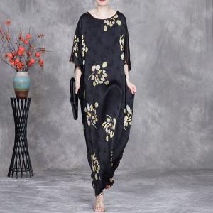 Bat Sleeves Flowers Black Plus Size Jacquard Dress