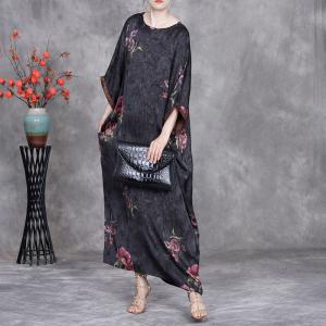 Purple Peony Black Loose Jacquard Maxi Dress