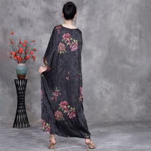 Purple Peony Black Loose Jacquard Maxi Dress