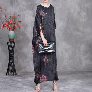 Purple Peony Black Loose Jacquard Maxi Dress