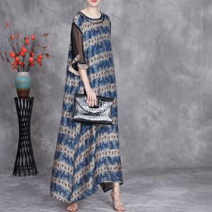 Silk Sheer Sleeves Printed Loose Brunch Dress