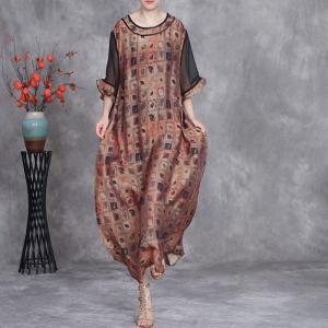 Silk Sheer Sleeves Printed Loose Brunch Dress
