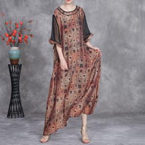 Silk Sheer Sleeves Printed Loose Brunch Dress