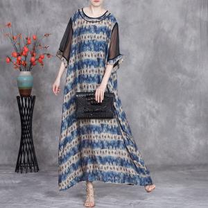 Silk Sheer Sleeves Printed Loose Brunch Dress