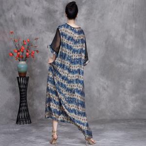 Silk Sheer Sleeves Printed Loose Brunch Dress
