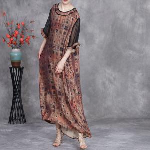 Silk Sheer Sleeves Printed Loose Brunch Dress