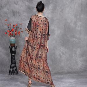 Silk Sheer Sleeves Printed Loose Brunch Dress