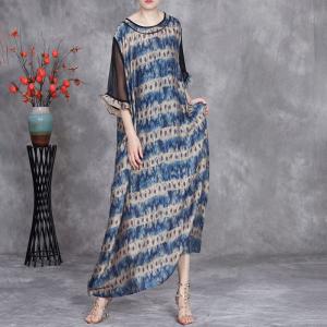 Silk Sheer Sleeves Printed Loose Brunch Dress