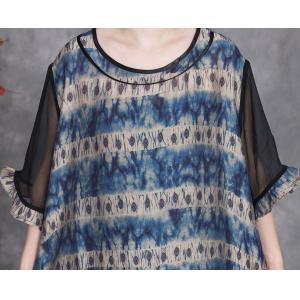Silk Sheer Sleeves Printed Loose Brunch Dress