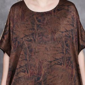 Over50 Style Coffee Printed Oriental Elegant Summer Dress