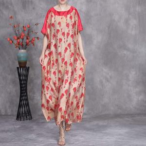 Roses Printed Red Breathable Loose Shift Dress