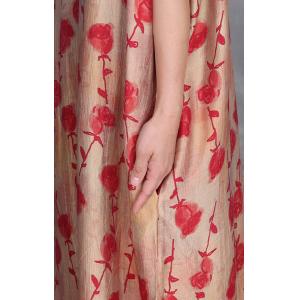 Roses Printed Red Breathable Loose Shift Dress