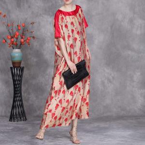 Roses Printed Red Breathable Loose Shift Dress