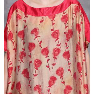Roses Printed Red Breathable Loose Shift Dress