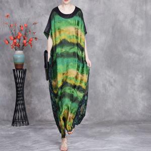 Green Ink Painting Silk Plus Size Caftan Dress