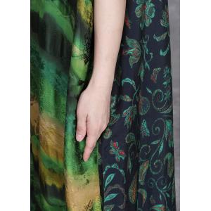 Green Ink Painting Silk Plus Size Caftan Dress