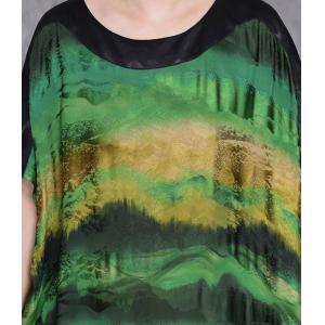 Green Ink Painting Silk Plus Size Caftan Dress