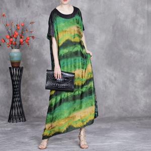 Green Ink Painting Silk Plus Size Caftan Dress