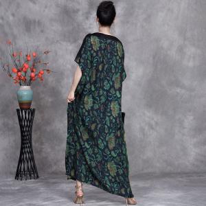 Green Ink Painting Silk Plus Size Caftan Dress