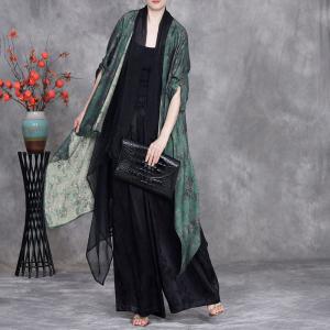 Dark Green Printed Flowing Waterfall Cardigan