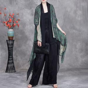 Dark Green Printed Flowing Waterfall Cardigan