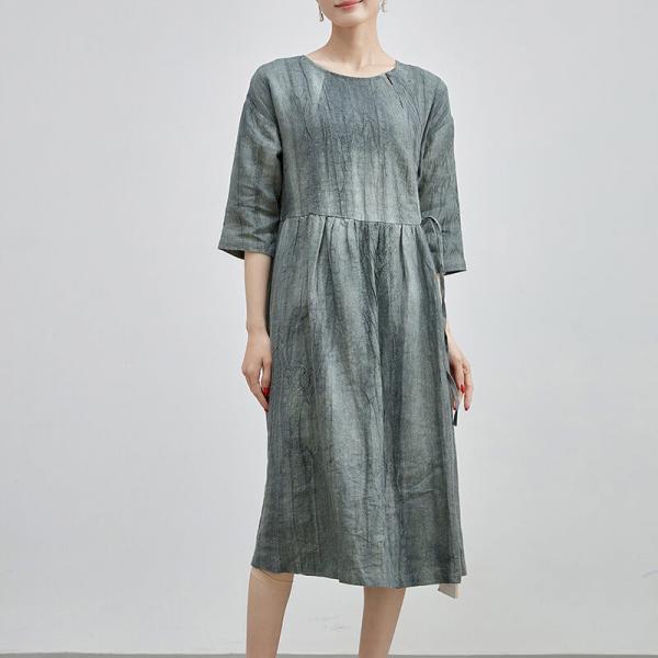 Handmade Linen Belted Tie Dye Dress