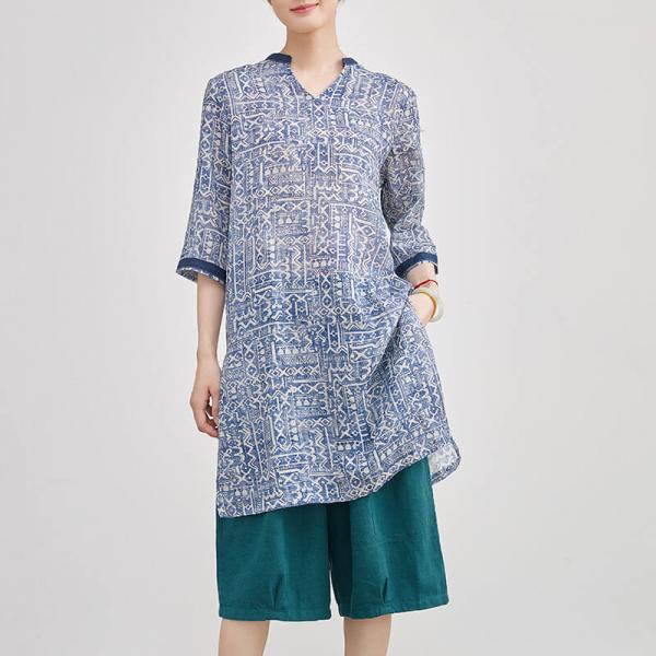 Blue Totem Organic Ramie Batik Tunic Blouse