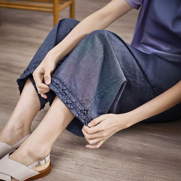 Cotton Linen Casual Ruffle Hems Wide Leg Ankle Pants