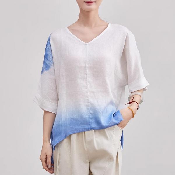 Loose-Fit Organic Ramie Gradient Blouse