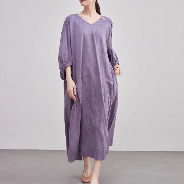Muslim Style Plus Size Linen Purple Dress