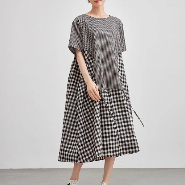 Black and White Plaids Layering Rustic Dress